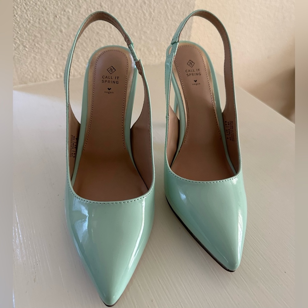 Call it Spring 4 inch heels, light blue patent material, new never worn